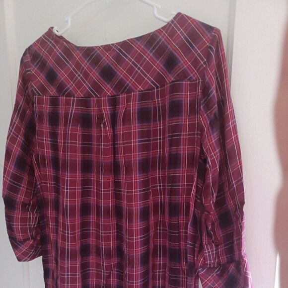 J. Jill Burgundy Plaid Tunic Top - Picture 2 of 3